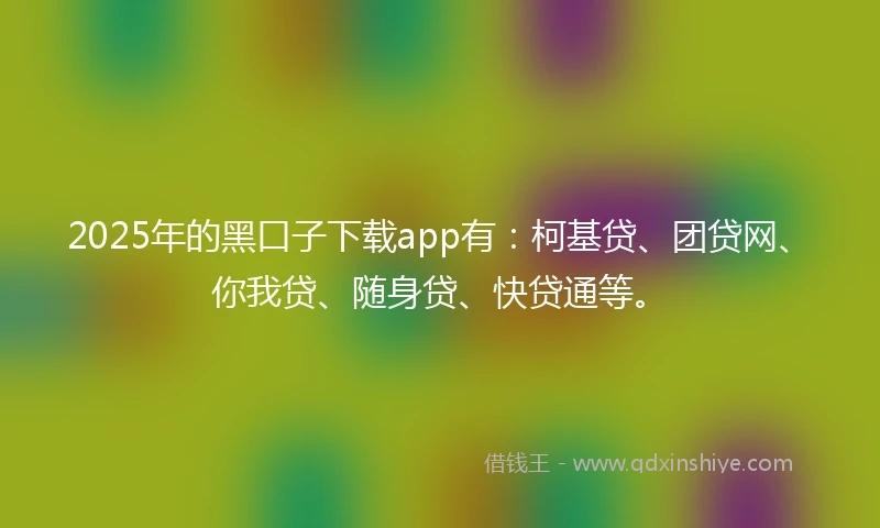 2025年的黑口子下载app有：柯基贷、团贷网、你我贷、随身贷、快贷通等。