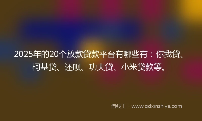 2025年的20个放款贷款平台有哪些有:你我贷、柯基贷、还呗、功夫贷、小米贷款等。