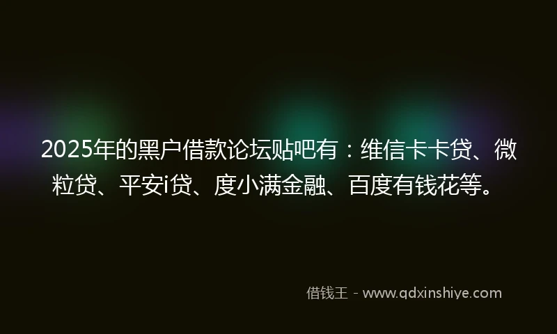 2025年的黑户借款论坛贴吧有：维信卡卡贷、微粒贷、平安i贷、度小满金融、百度有钱花等。