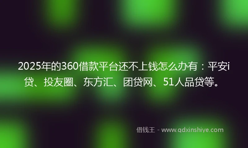 2025年的360借款平台还不上钱怎么办有：平安i贷、投友圈、东方汇、团贷网、51人品贷等。
