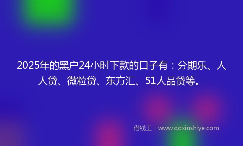 2025年的黑户24小时下款的口子有:分期乐、人人贷、微粒贷、东方汇、51人品贷等。