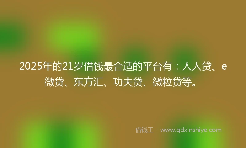 2025年的21岁借钱最合适的平台有：人人贷、e微贷、东方汇、功夫贷、微粒贷等。