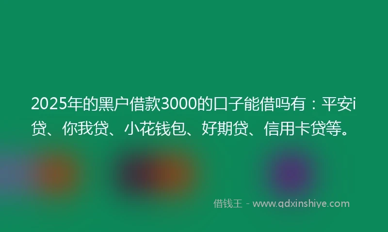 2025年的黑户借款3000的口子能借吗有：平安i贷、你我贷、小花钱包、好期贷、信用卡贷等。