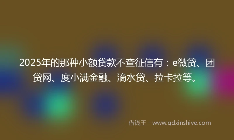 2025年的那种小额贷款不查征信有：e微贷、团贷网、度小满金融、滴水贷、拉卡拉等。