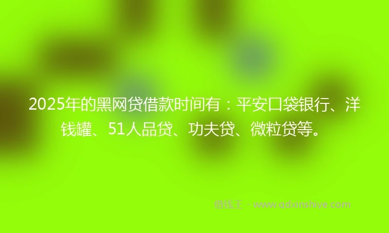 2025年的黑网贷借款时间有：平安口袋银行、洋钱罐、51人品贷、功夫贷、微粒贷等。