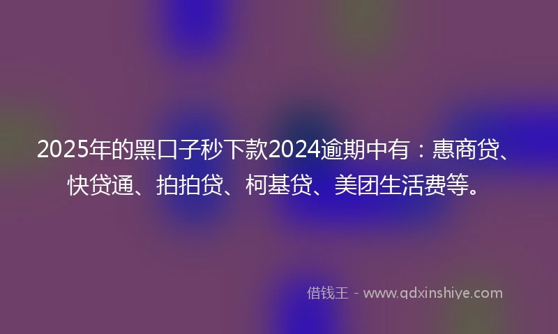 2025年的黑口子秒下款2024逾期中有：惠商贷、快贷通、拍拍贷、柯基贷、美团生活费等。