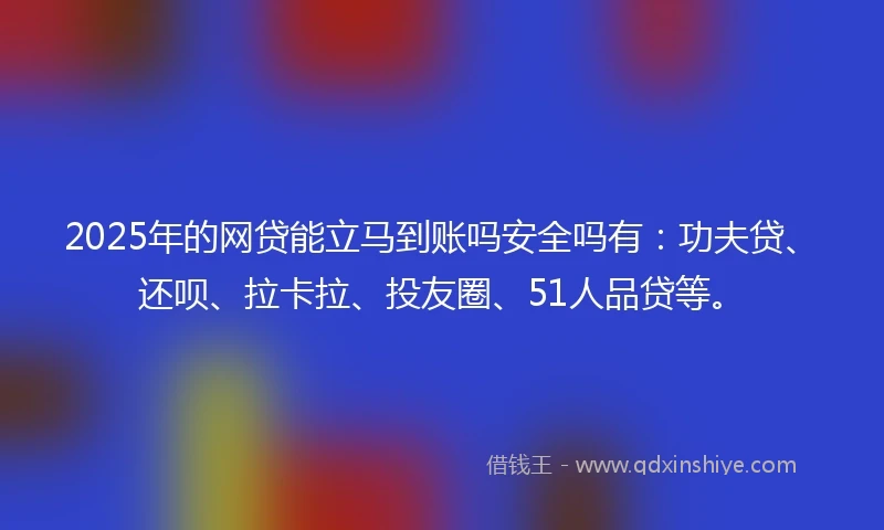 2025年的网贷能立马到账吗安全吗有：功夫贷、还呗、拉卡拉、投友圈、51人品贷等。