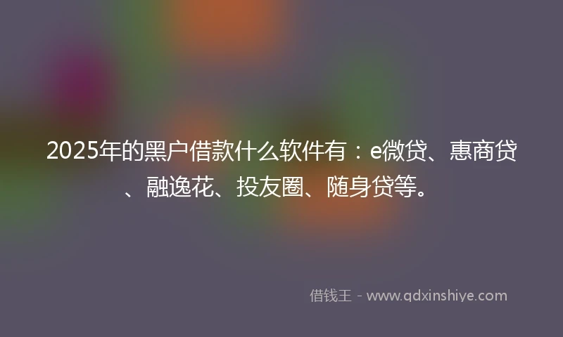 2025年的黑户借款什么软件有：e微贷、惠商贷、融逸花、投友圈、随身贷等。