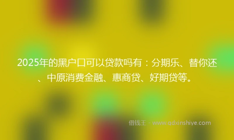 2025年的黑户口可以贷款吗有：分期乐、替你还、中原消费金融、惠商贷、好期贷等。