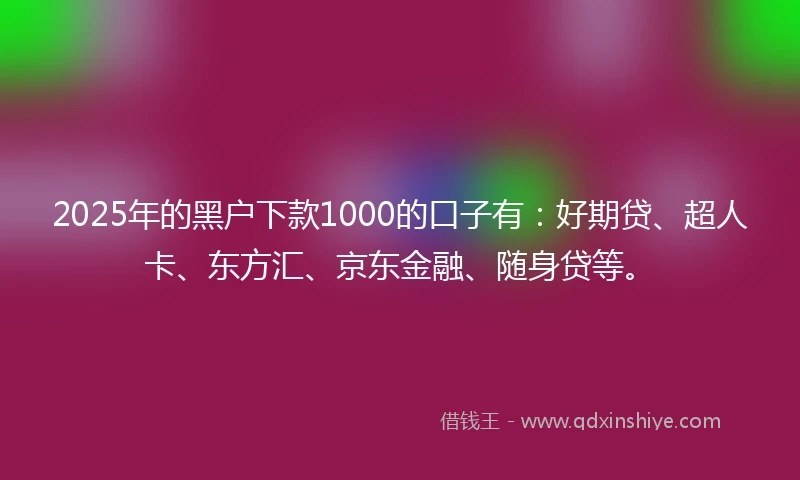 2025年的黑户下款1000的口子有：好期贷、超人卡、东方汇、京东金融、随身贷等。