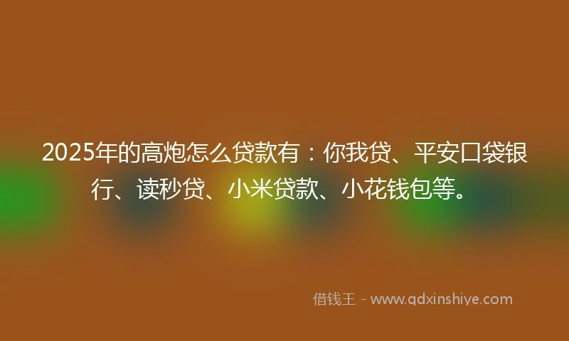2025年的高炮怎么贷款有：你我贷、平安口袋银行、读秒贷、小米贷款、小花钱包等。