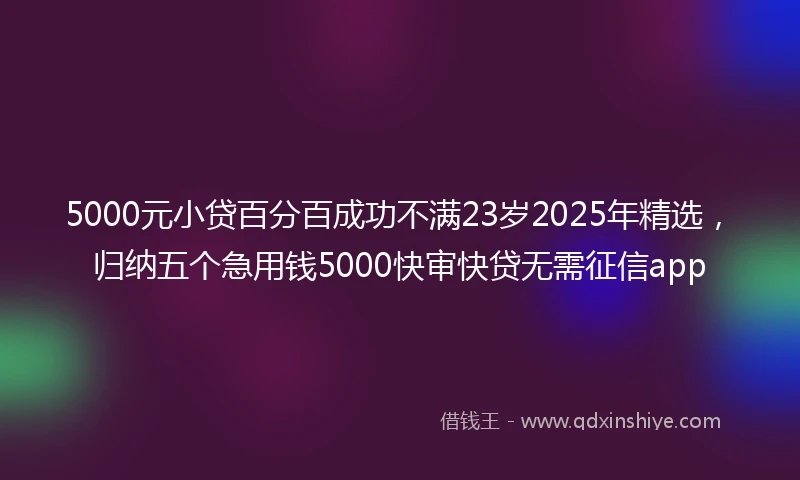 5000元小贷百分百成功不满23岁2025年精选，归纳五个急用钱5000快审快贷无需征信app