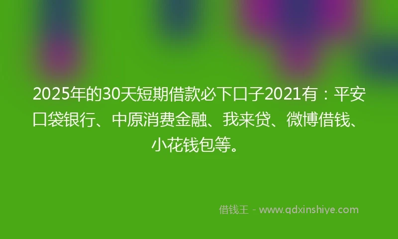 2025年的30天短期借款必下口子2021有：平安口袋银行、中原消费金融、我来贷、微博借钱、小花钱包等。
