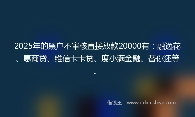 2025年的黑户不审核直接放款20000有：融逸花、惠商贷、维信卡卡贷、度小满金融、替你还等。