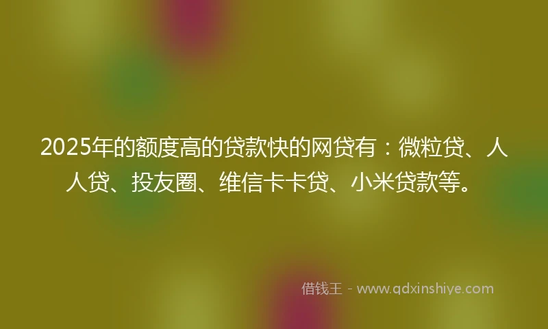 2025年的额度高的贷款快的网贷有：微粒贷、人人贷、投友圈、维信卡卡贷、小米贷款等。