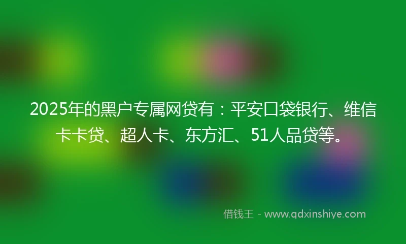 2025年的黑户专属网贷有：平安口袋银行、维信卡卡贷、超人卡、东方汇、51人品贷等。