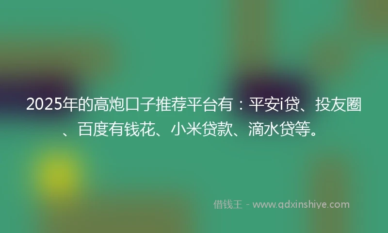 2025年的高炮口子推荐平台有：平安i贷、投友圈、百度有钱花、小米贷款、滴水贷等。