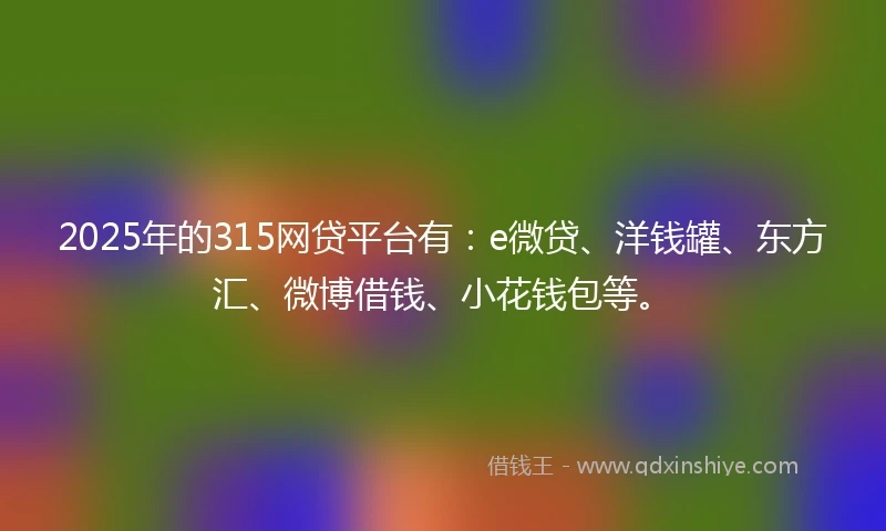 2025年的315网贷平台有：e微贷、洋钱罐、东方汇、微博借钱、小花钱包等。