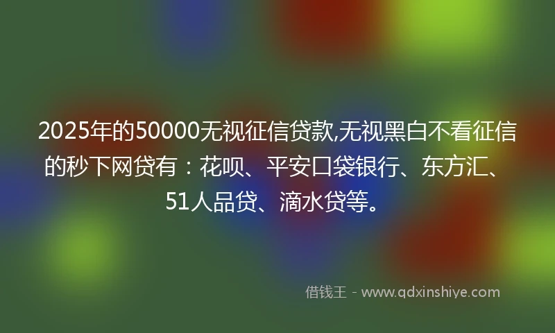 2025年的50000无视征信贷款,无视黑白不看征信的秒下网贷有：花呗、平安口袋银行、东方汇、51人品贷、滴水贷等。