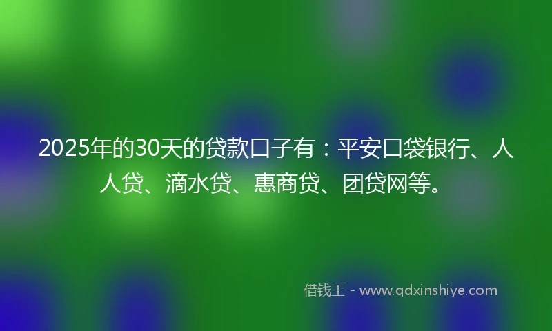 2025年的30天的贷款口子有：平安口袋银行、人人贷、滴水贷、惠商贷、团贷网等。