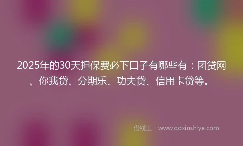 2025年的30天担保费必下口子有哪些有：团贷网、你我贷、分期乐、功夫贷、信用卡贷等。