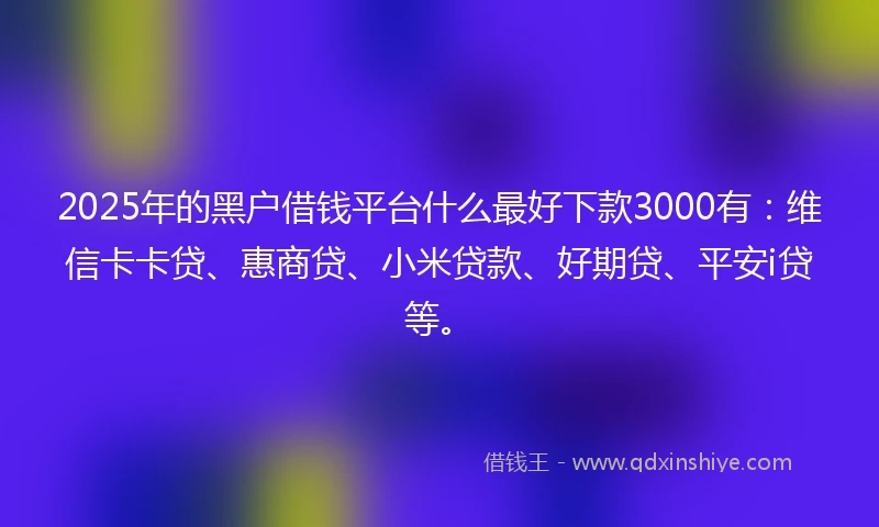 2025年的黑户借钱平台什么最好下款3000有：维信卡卡贷、惠商贷、小米贷款、好期贷、平安i贷等。