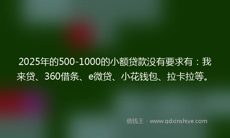 2025年的500-1000的小额贷款没有要求有：我来贷、360借条、e微贷、小花钱包、拉卡拉等。