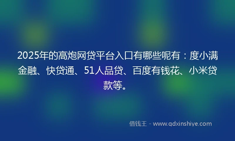 2025年的高炮网贷平台入口有哪些呢有：度小满金融、快贷通、51人品贷、百度有钱花、小米贷款等。