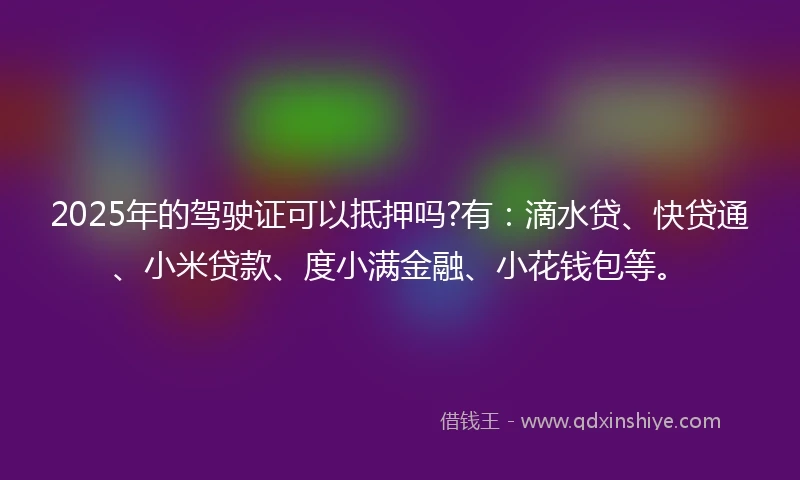 2025年的驾驶证可以抵押吗?有：滴水贷、快贷通、小米贷款、度小满金融、小花钱包等。