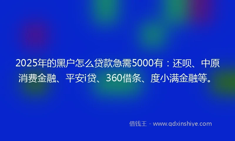 2025年的黑户怎么贷款急需5000有：还呗、中原消费金融、平安i贷、360借条、度小满金融等。
