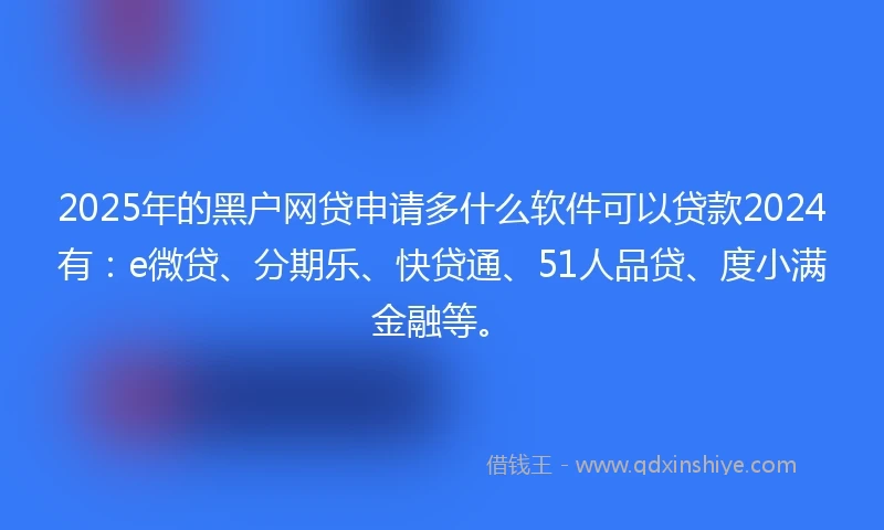 2025年的黑户网贷申请多什么软件可以贷款2024有：e微贷、分期乐、快贷通、51人品贷、度小满金融等。
