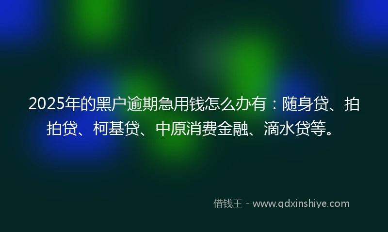 2025年的黑户逾期急用钱怎么办有：随身贷、拍拍贷、柯基贷、中原消费金融、滴水贷等。