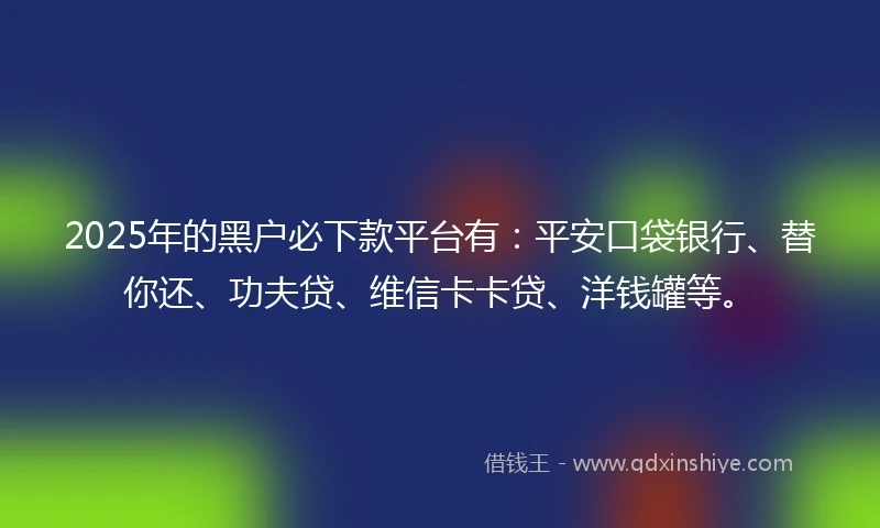 2025年的黑户必下款平台有：平安口袋银行、替你还、功夫贷、维信卡卡贷、洋钱罐等。
