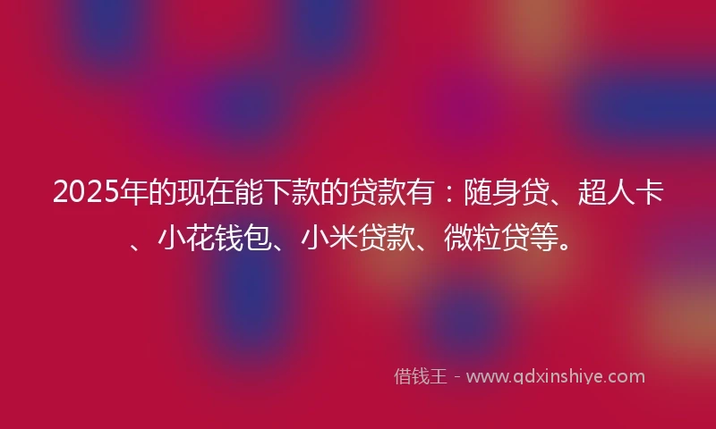2025年的现在能下款的贷款有：随身贷、超人卡、小花钱包、小米贷款、微粒贷等。
