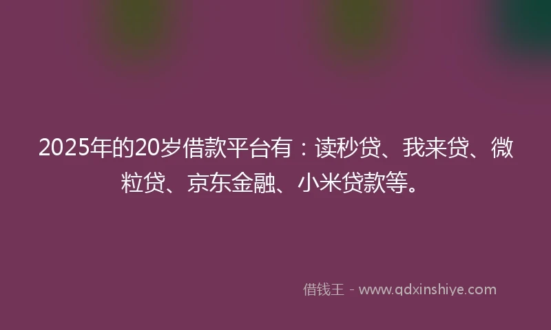 2025年的20岁借款平台有：读秒贷、我来贷、微粒贷、京东金融、小米贷款等。