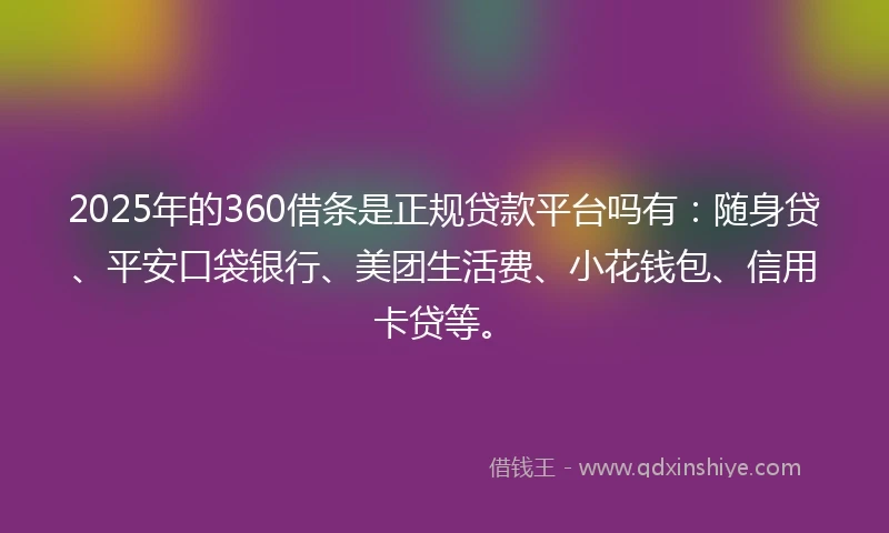 2025年的360借条是正规贷款平台吗有：随身贷、平安口袋银行、美团生活费、小花钱包、信用卡贷等。