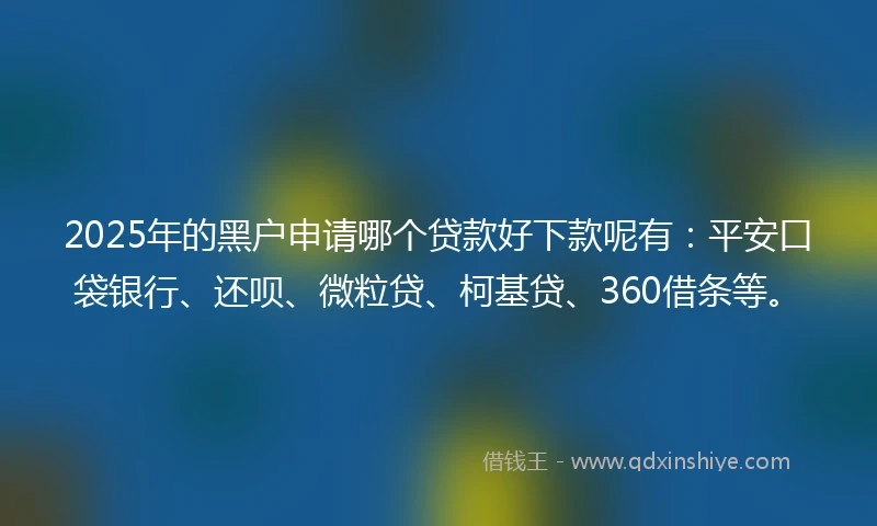 2025年的黑户申请哪个贷款好下款呢有：平安口袋银行、还呗、微粒贷、柯基贷、360借条等。