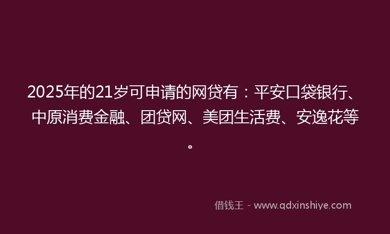 2025年的21岁可申请的网贷有：平安口袋银行、中原消费金融、团贷网、美团生活费、安逸花等。