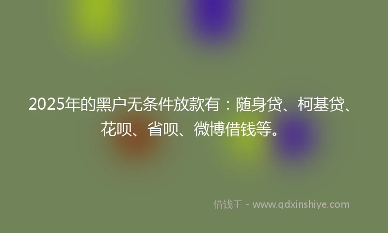 2025年的黑户无条件放款有：随身贷、柯基贷、花呗、省呗、微博借钱等。