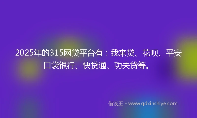 2025年的315网贷平台有：我来贷、花呗、平安口袋银行、快贷通、功夫贷等。