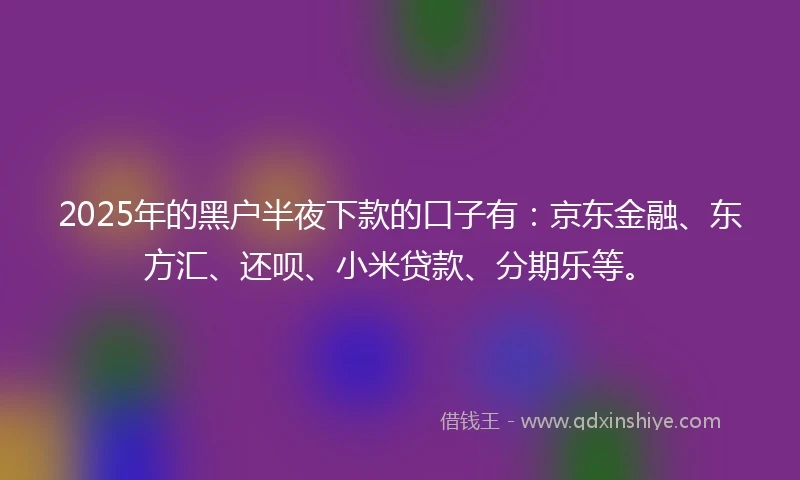 2025年的黑户半夜下款的口子有：京东金融、东方汇、还呗、小米贷款、分期乐等。