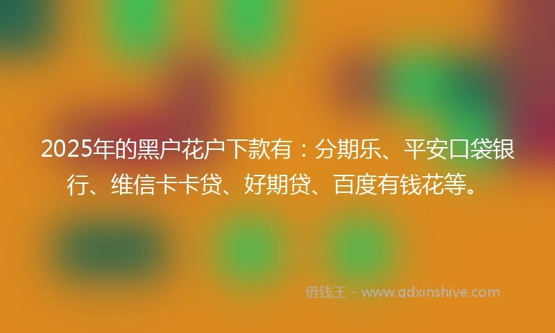 2025年的黑户花户下款有：分期乐、平安口袋银行、维信卡卡贷、好期贷、百度有钱花等。