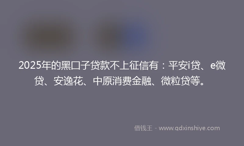 2025年的黑囗子贷款不上征信有：平安i贷、e微贷、安逸花、中原消费金融、微粒贷等。