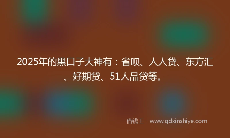 2025年的黑口子大神有：省呗、人人贷、东方汇、好期贷、51人品贷等。