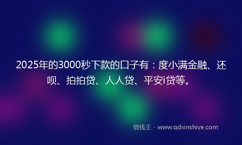 2025年的3000秒下款的口子有：度小满金融、还呗、拍拍贷、人人贷、平安i贷等。