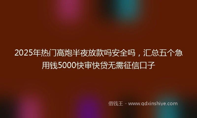 2025年热门高炮半夜放款吗安全吗，汇总五个急用钱5000快审快贷无需征信口子