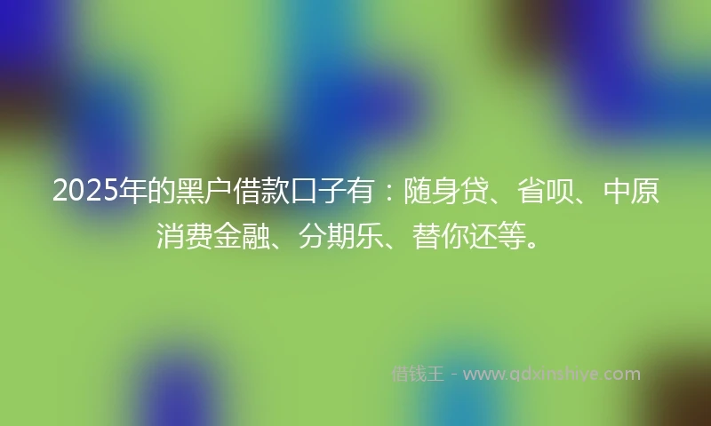 2025年的黑户借款口子有：随身贷、省呗、中原消费金融、分期乐、替你还等。