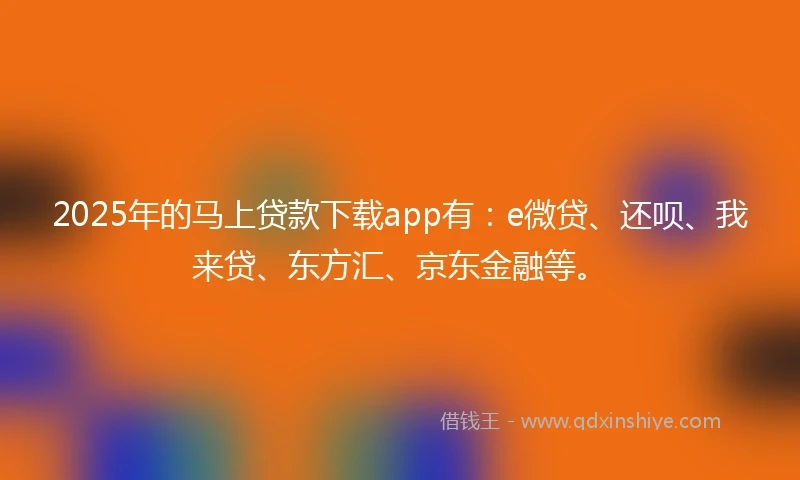 2025年的马上贷款下载app有：e微贷、还呗、我来贷、东方汇、京东金融等。