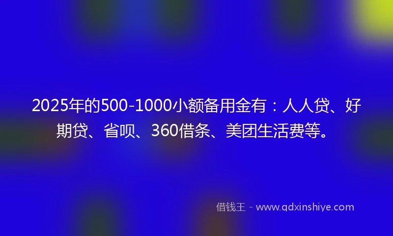 2025年的500-1000小额备用金有：人人贷、好期贷、省呗、360借条、美团生活费等。