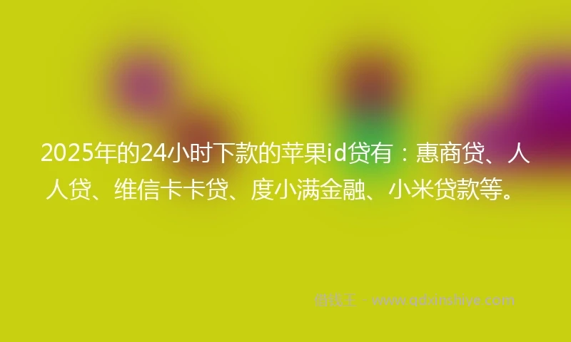 2025年的24小时下款的苹果id贷有：惠商贷、人人贷、维信卡卡贷、度小满金融、小米贷款等。